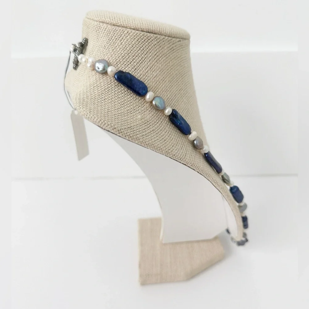 NWT Genuine Blue Pearls, Gray Pearls & White Pearls Necklace Beaded - Picture 4 of 6